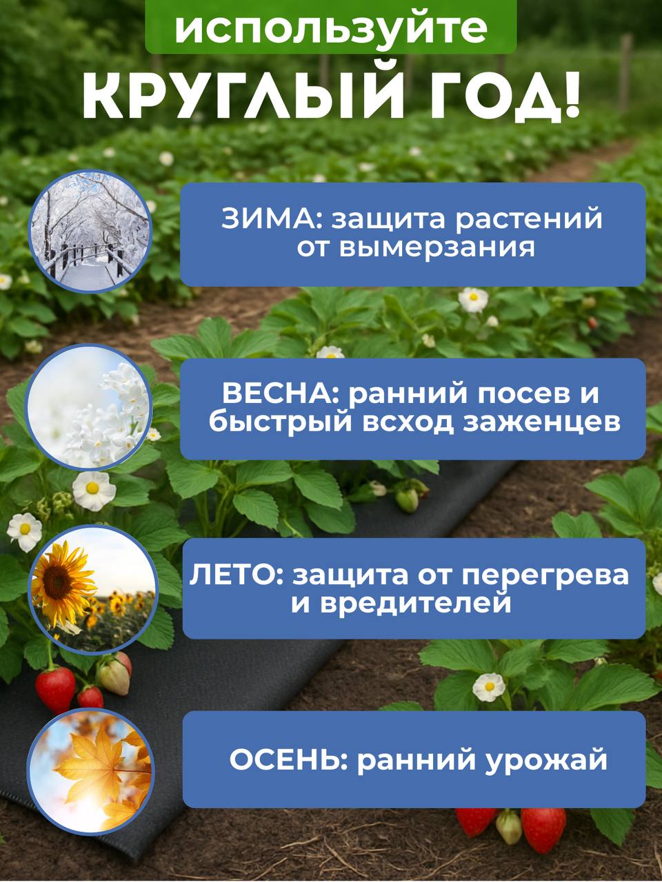 Агроткань от сорняков 200 мкм (размер 1,1 х 100 м), укрывной материал для растений