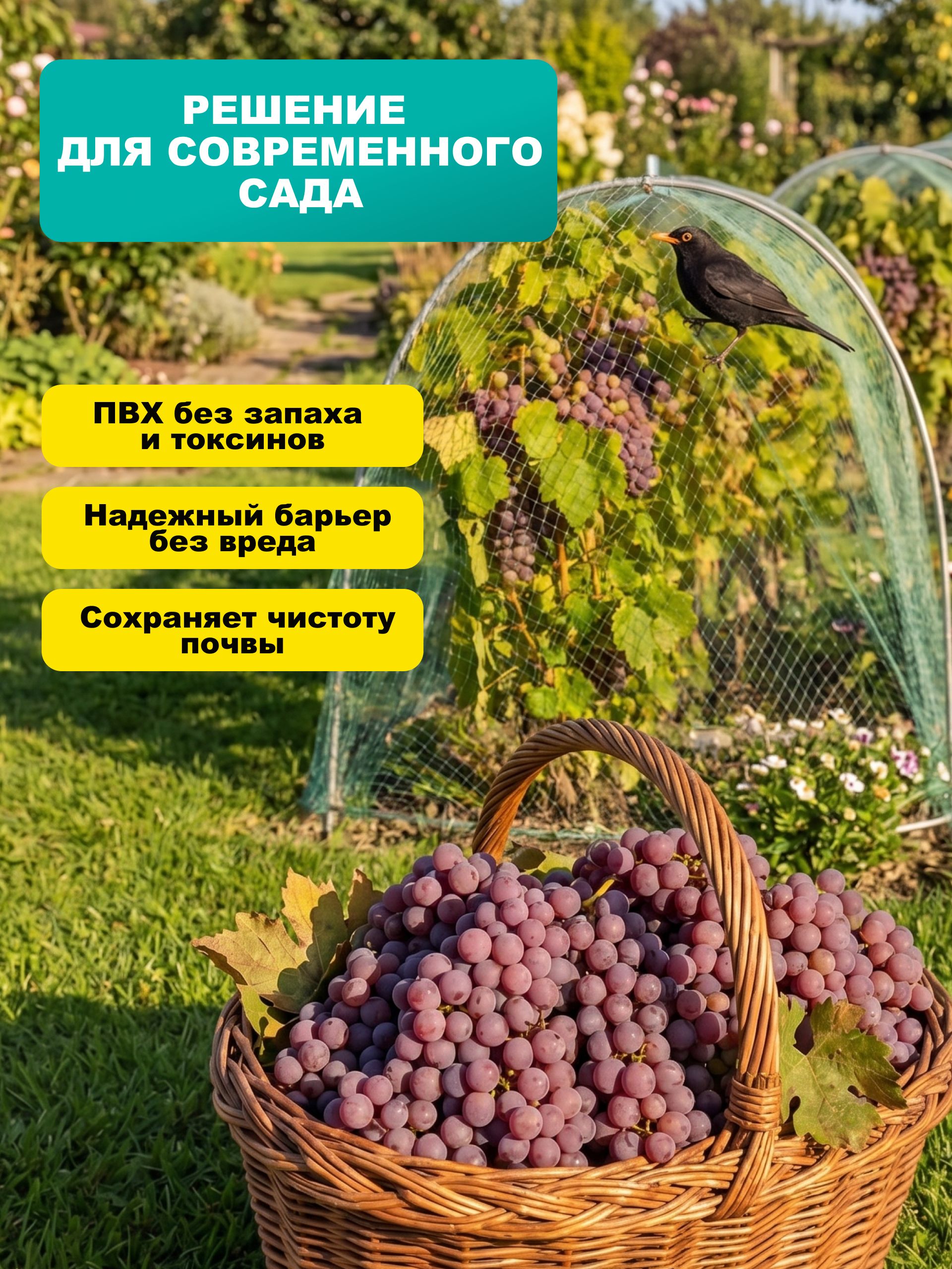 Сетка садовая от птиц 2*10 м, защитная сетка для клубники, вишни и ягодников, ячейка 15*15 мм