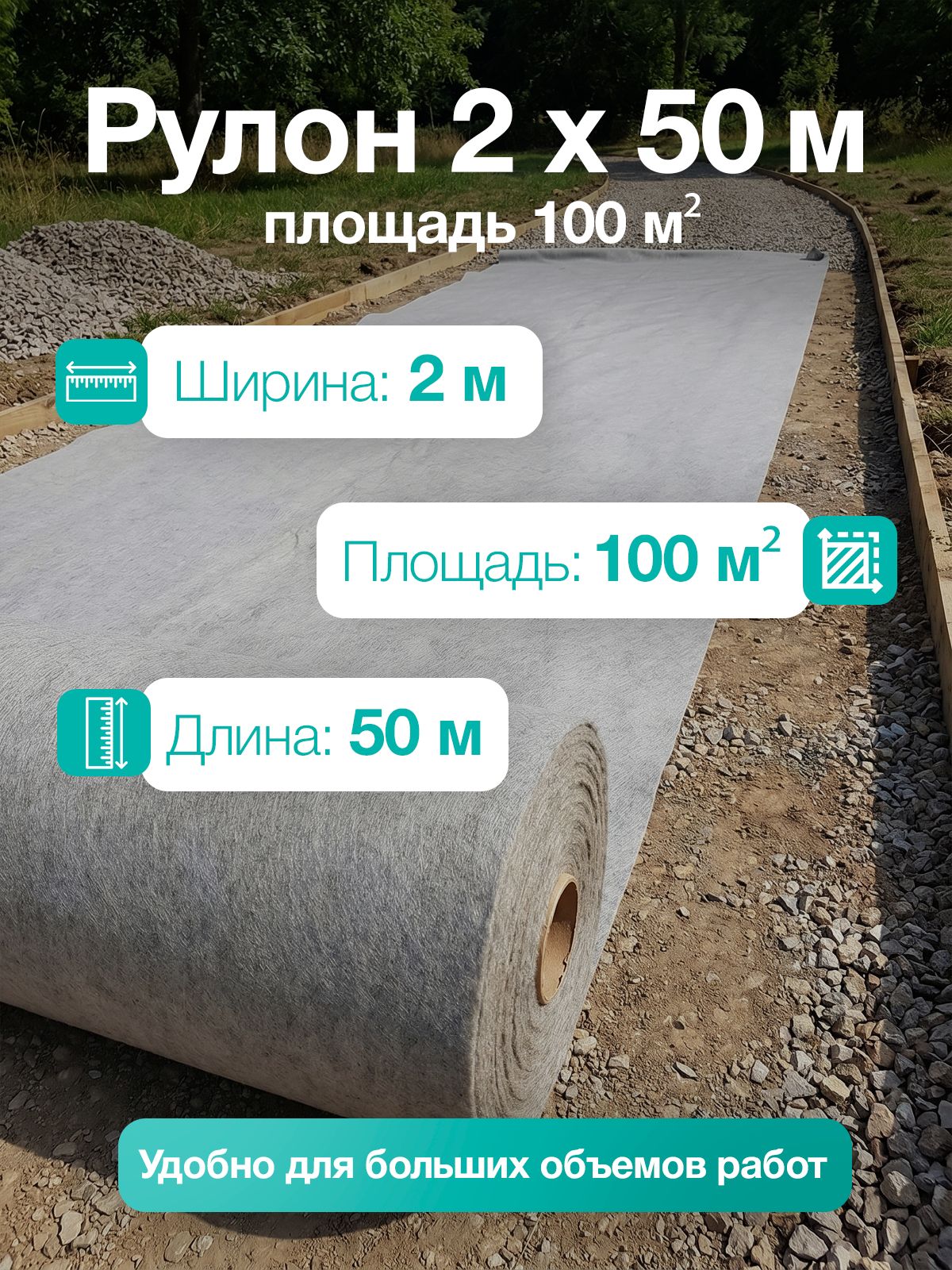 Геотекстиль 300 иглопробивной 100м2 2х50м