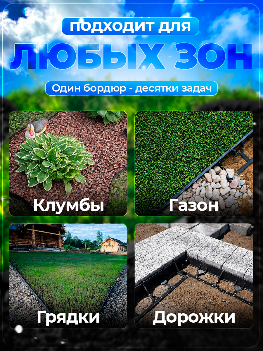 Бордюр садовый пластиковый для клумб ADVAPLAST, высота 45мм, черный, 8 м