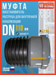 Муфта восстановитель раструба 110 мм для внутренней канализации полипропиленовая, Политэк