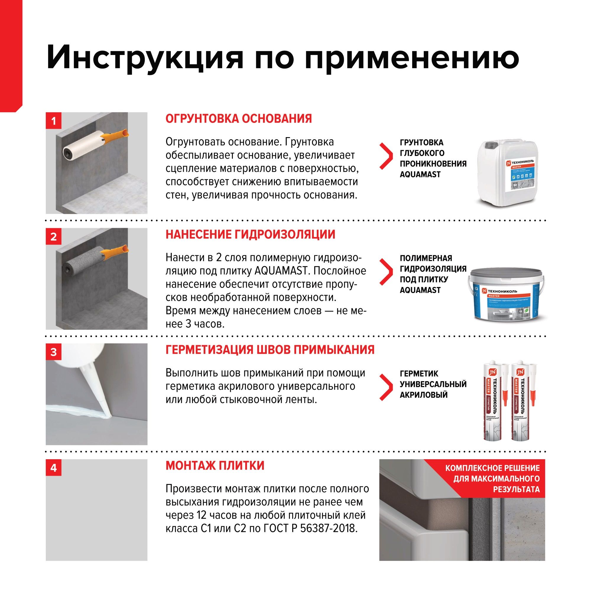 Гидроизоляция полимерная ТехноНиколь AquaMast 14 кг под плитку ванной душа пола стен эластичная мастика расход 1.5 кг/м2