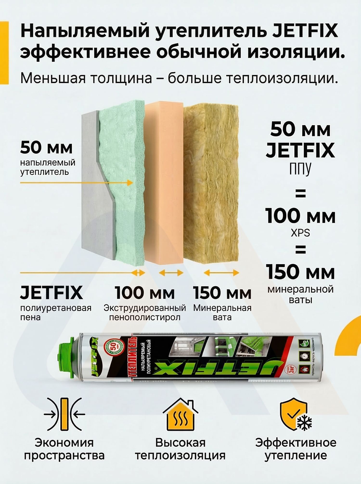 Напыляемый утеплитель JETFIX, 750 мл, 12 шт.