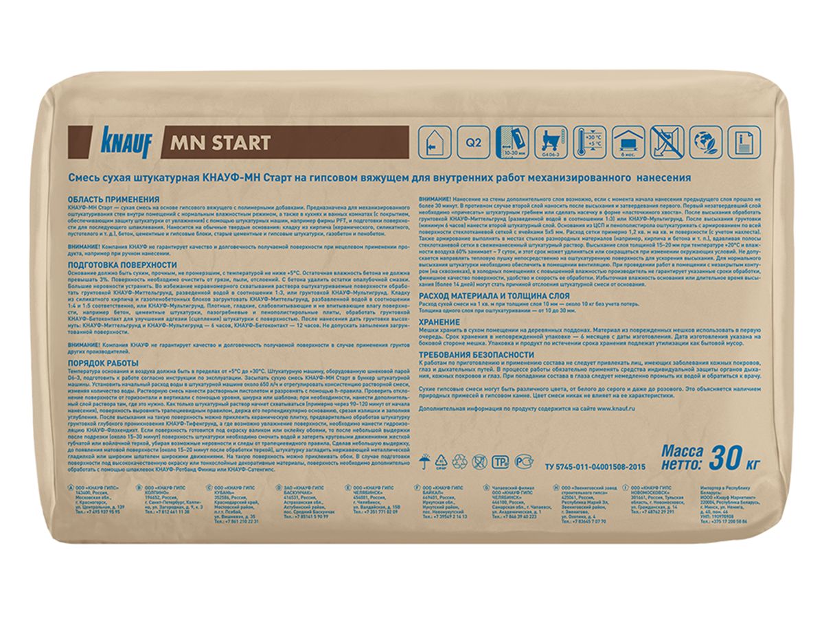 Штукатурка гипсовая Knauf MN Start 30 кг