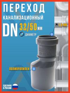 Переход канализационный 50/32 мм, Политэк / Переход эксцентрический