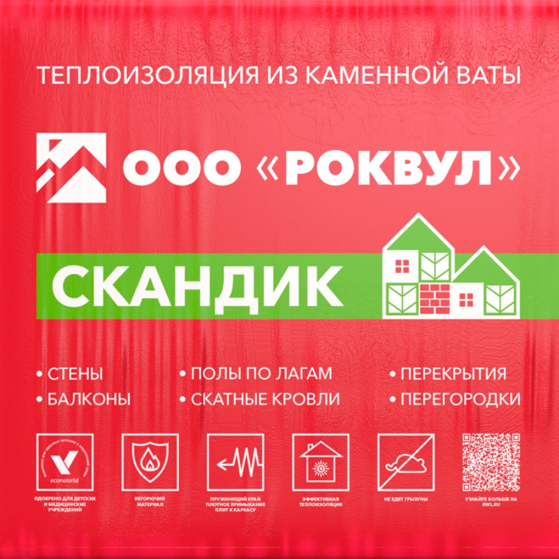 Утеплитель Роквул Скандик 800х600х100 мм