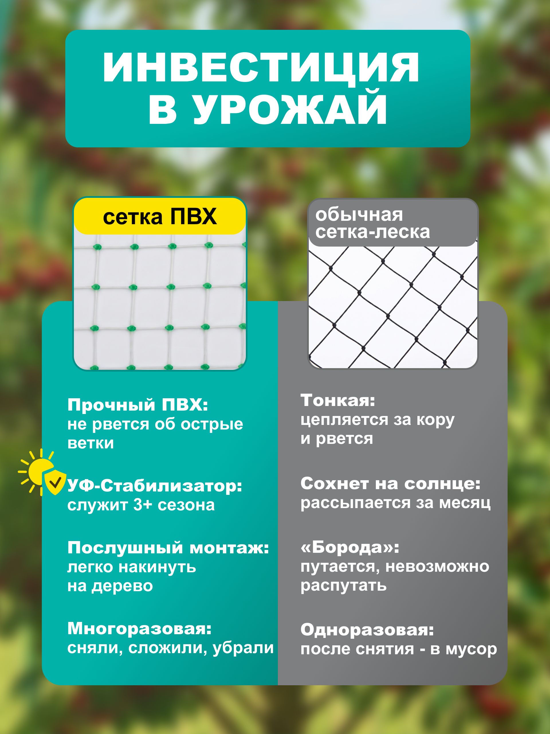 Сетка садовая от птиц 2*10 м, защитная сетка для клубники, вишни и ягодников, ячейка 15*15 мм
