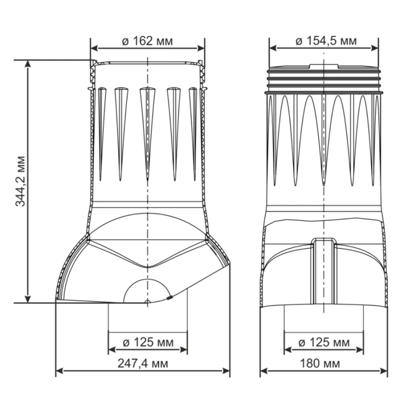 Вентиляционный выход Gervent Static 125/160 серый графит