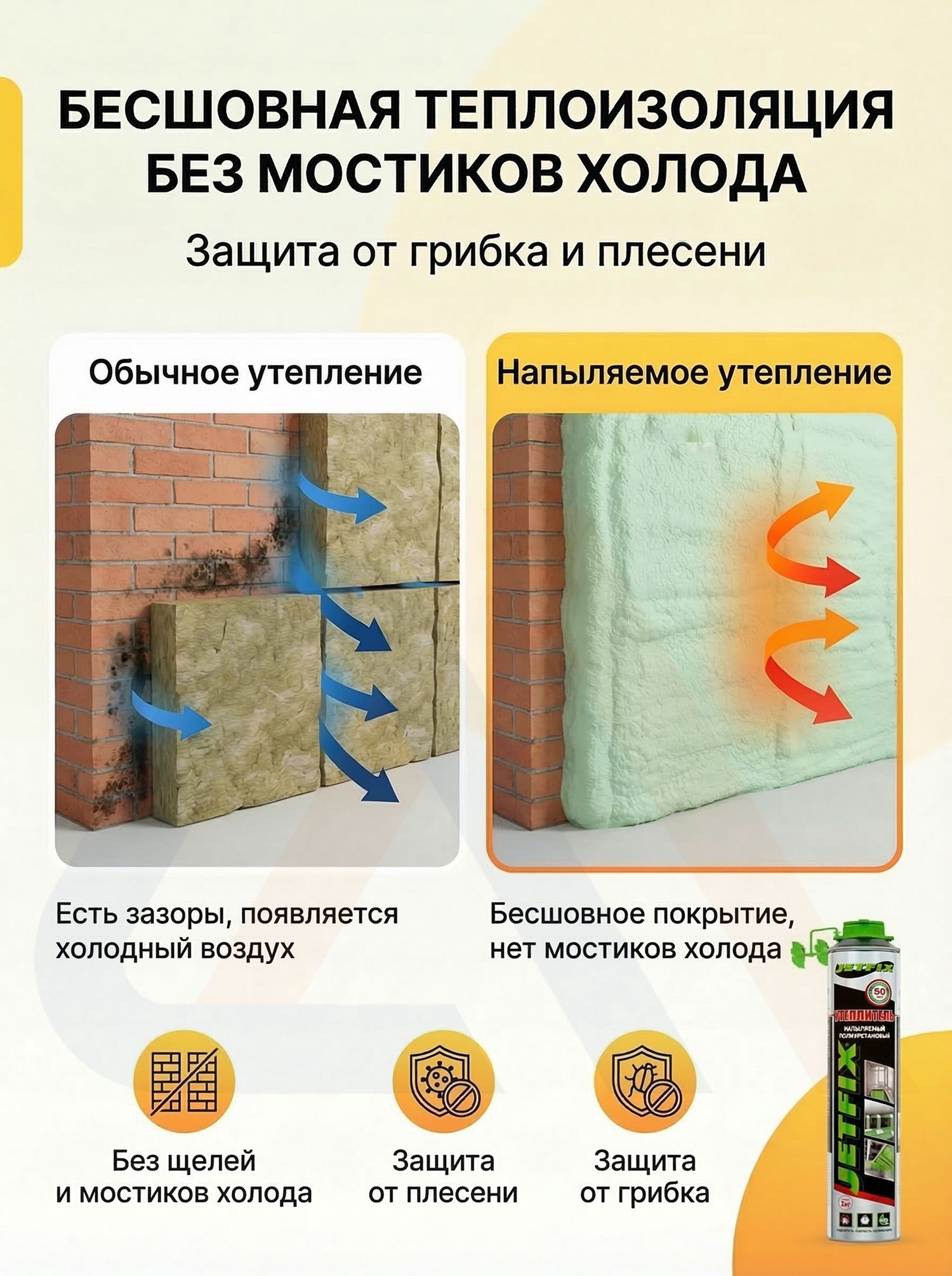 Напыляемый утеплитель JETFIX, 750 мл, 12 шт.
